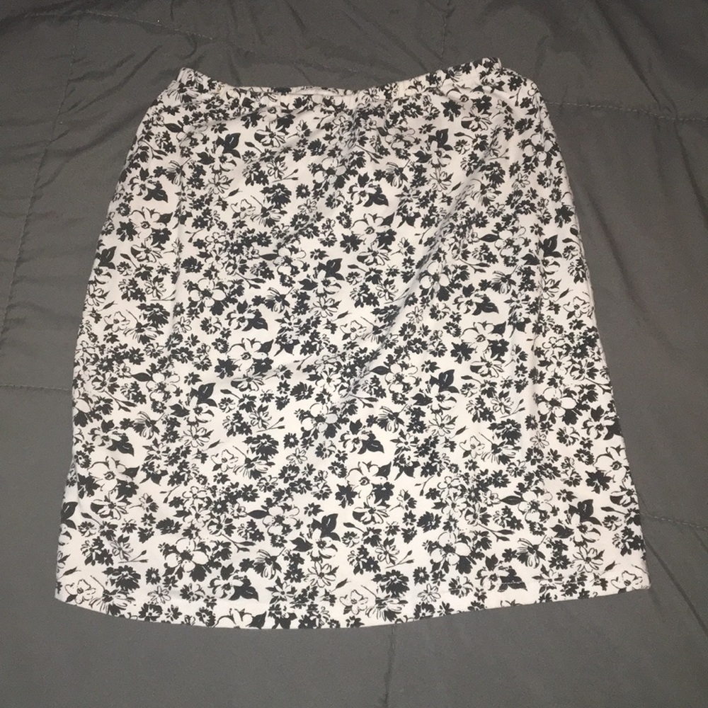 Black and white floral skirt.